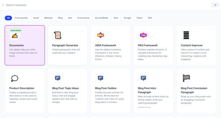 usando templates no jasper.ai