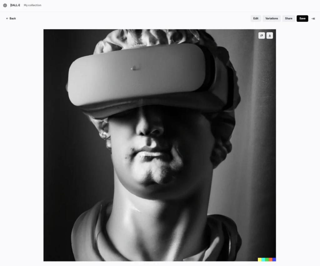 Um clique em uma imagem abre a visualização detalhada. Aqui, variações podem ser criadas ou a imagem pode ser editada.