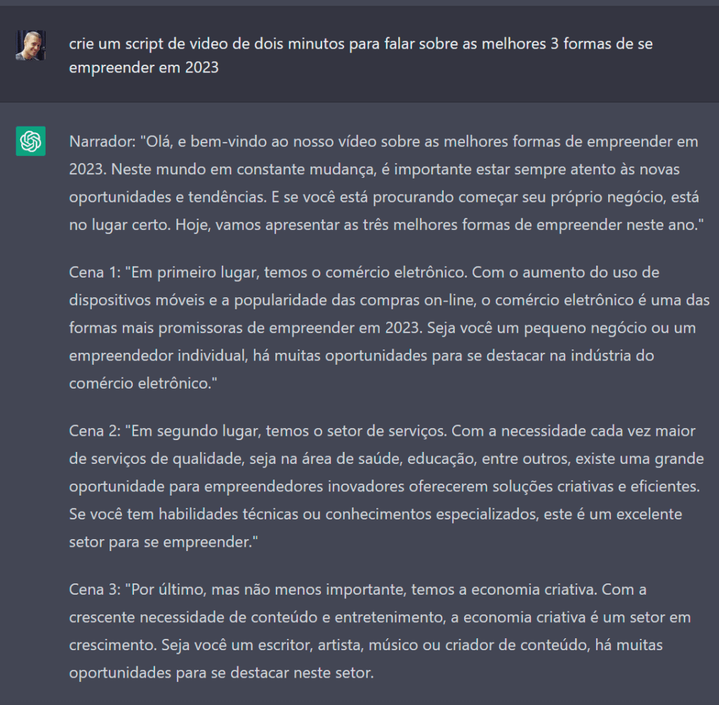 gerar um script de vídeo com o chatgpt