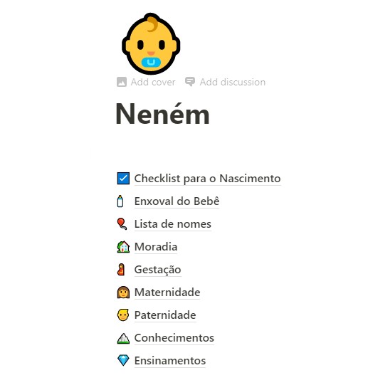organização para nascimento notion