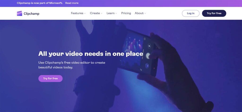 site Clipchamp - um editor de voz com ia