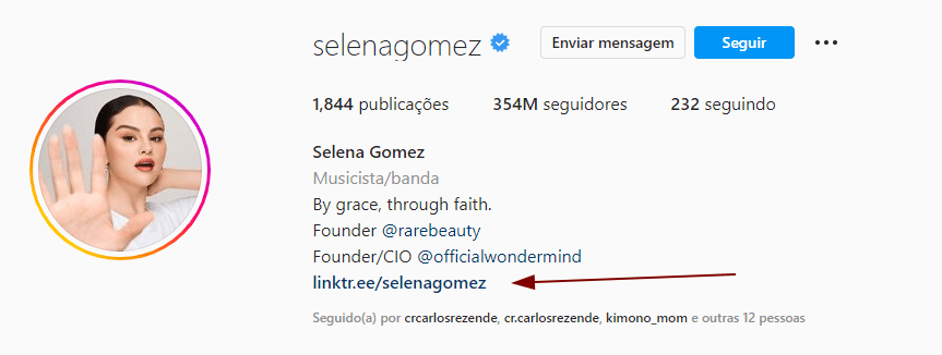 Linktree no perfil da Selena Gomes