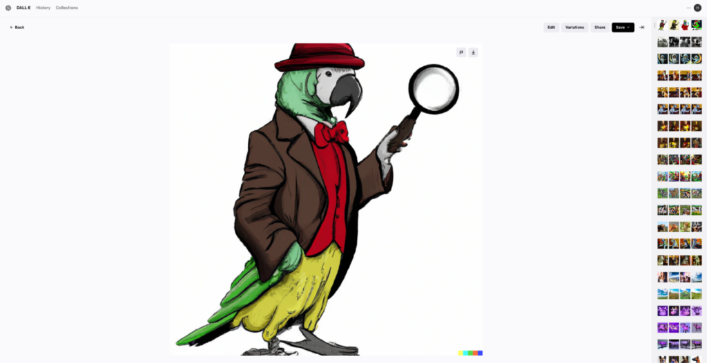 DALL· E 2 também adiciona uma marca d'água multicolorida ao canto inferior direito de suas imagens, embora você tenha permissão para removê-la.