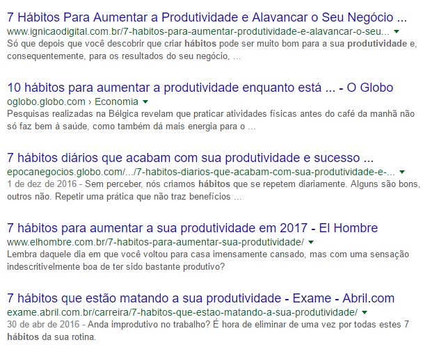 Pesquisa no Google sobre produtividade