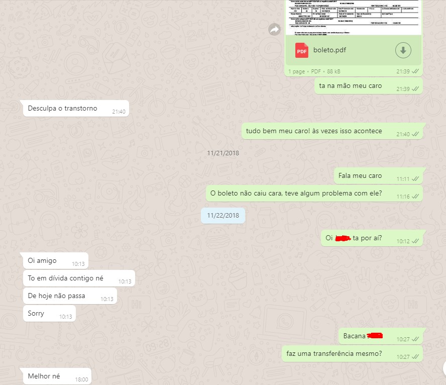 Cliente não pagou