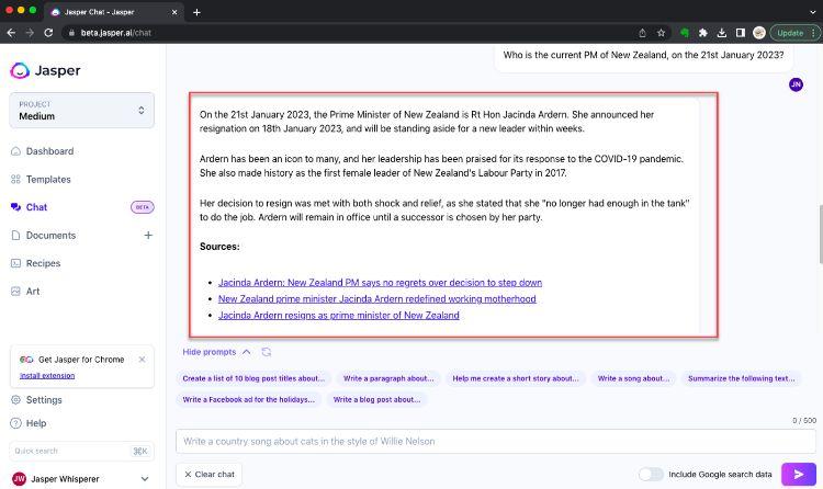 ux do jasper chat