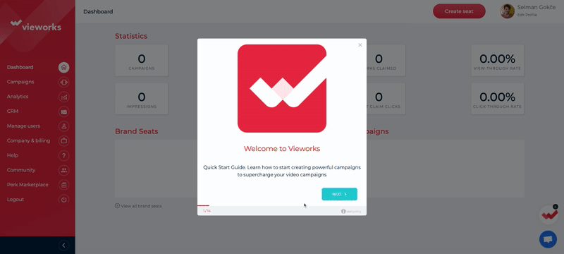 onboarding depois que entra na plataforma