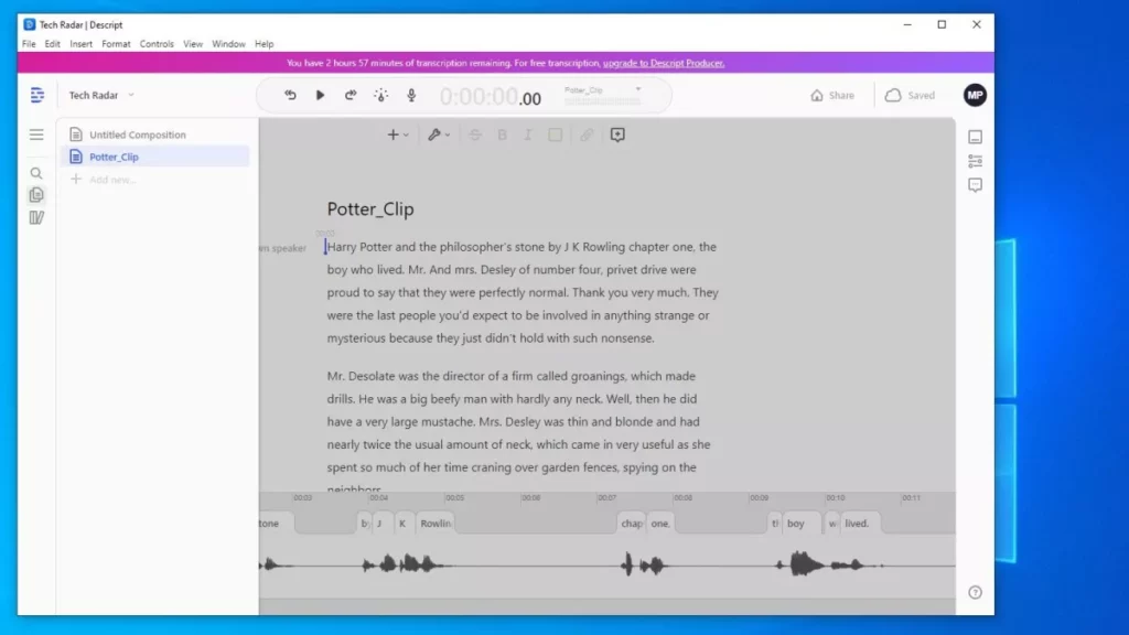 transcrição de vídeo com o Descript