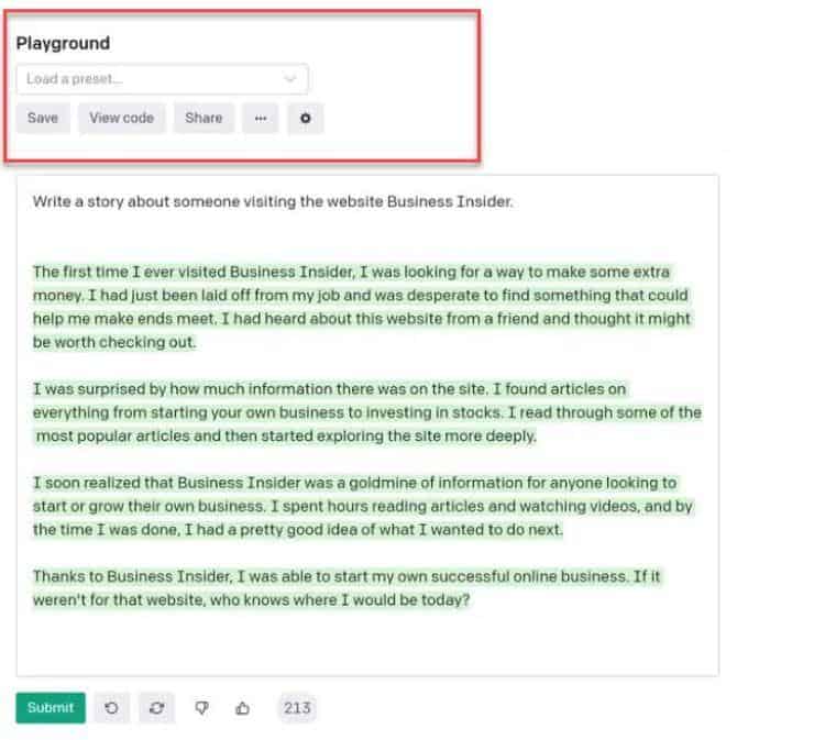 recursos do playground da openai