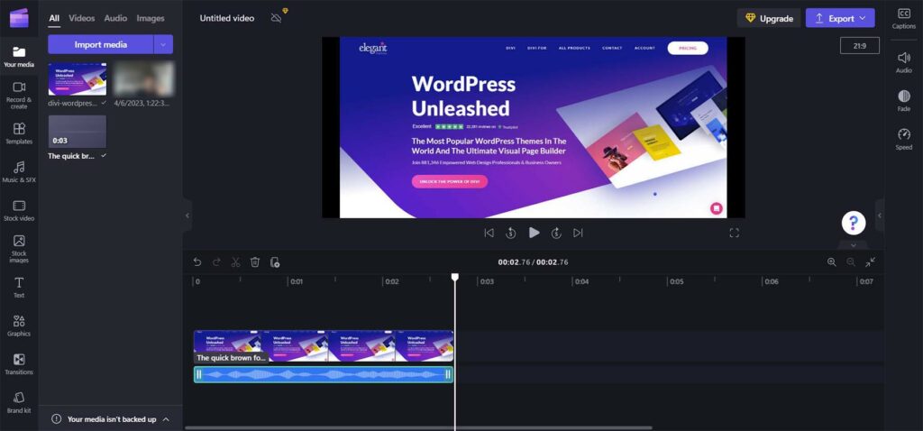 editor de voz do Clipchamp