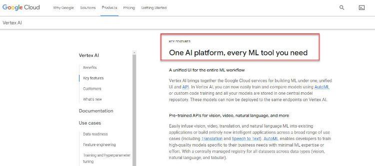 recursos do vertex ai