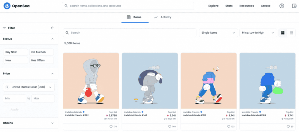 usando o opensea para encontrar boas oportunidades de nfts