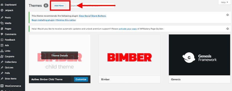 adicionar novo tema no wordpress