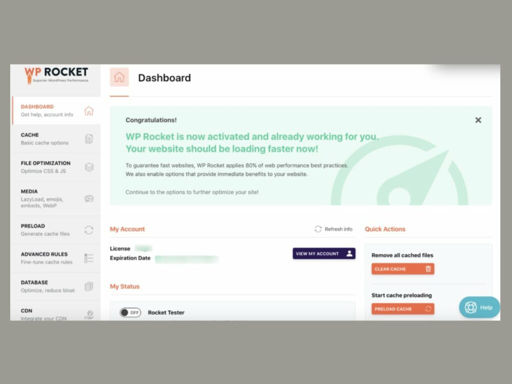 painel do wp rocket