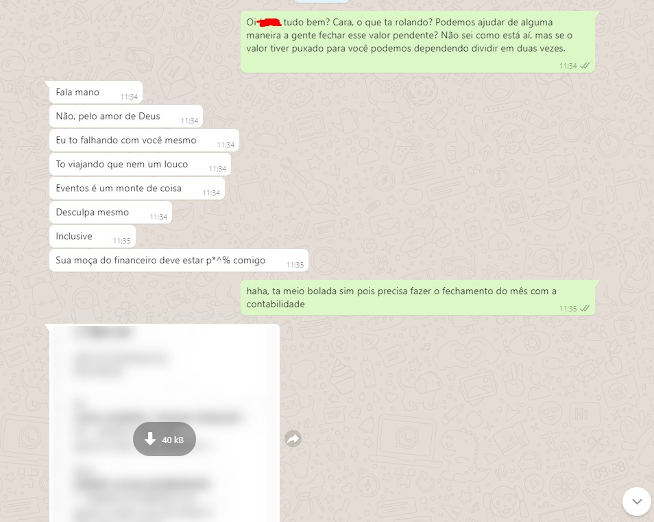 cliente pagou o que estava devendo