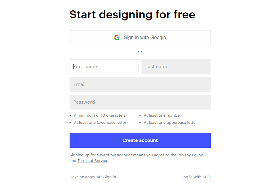 se cadastrar no webflow