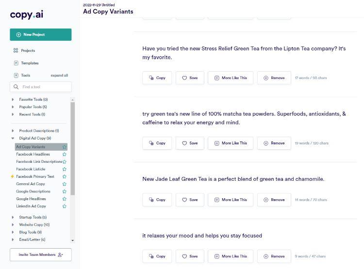 gerar copy para publicidade no copy ai