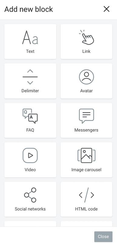 Taplink Adicionar blocos