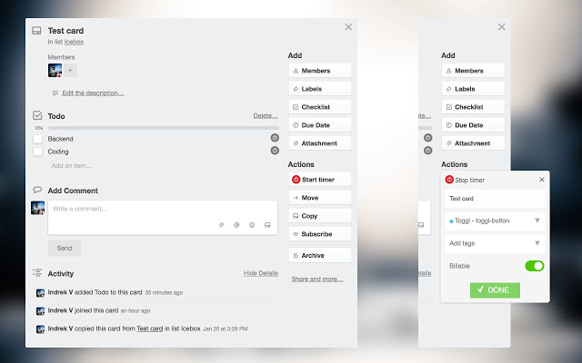 Toggl extensão chrome