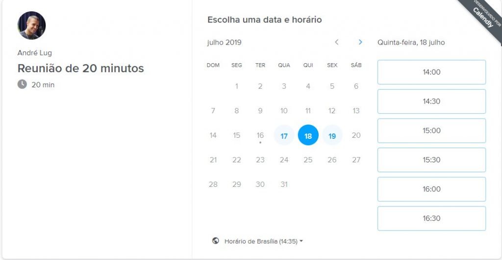 Marcação de horário no calendly