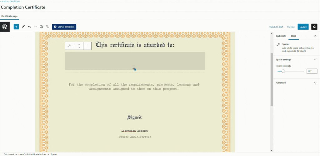 construtor de certificados do learndash