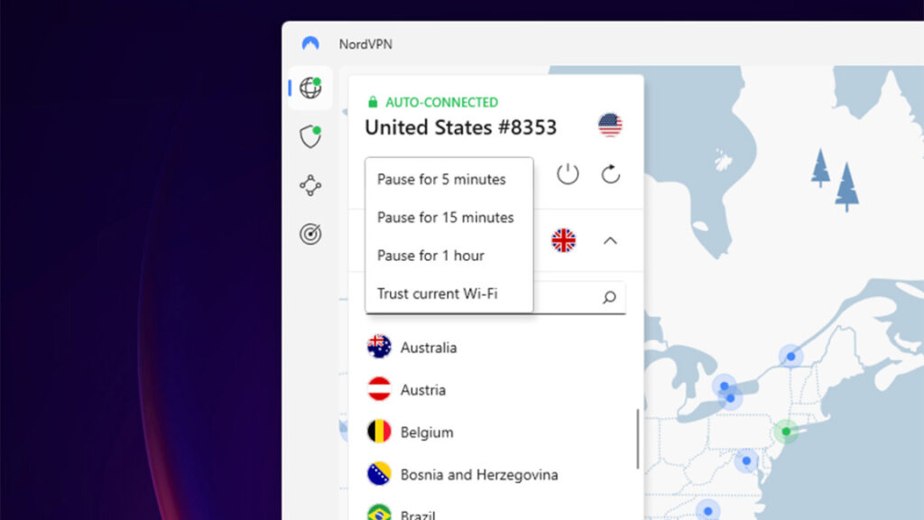 selecionando localização no nordvpn do windows