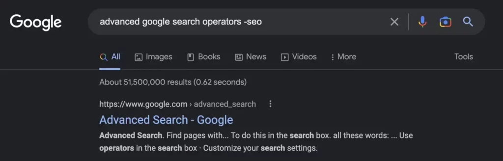excluir termos da pesquisa do google