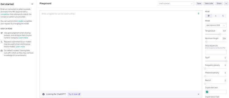 usar o playground da openai como alternativa ao chatgpt
