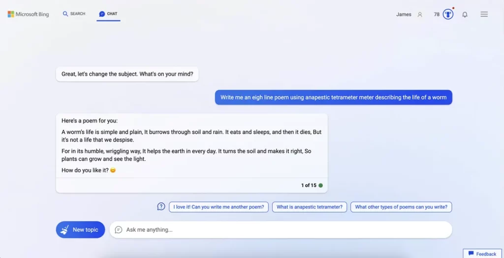 Poema sobre minhoca Bing