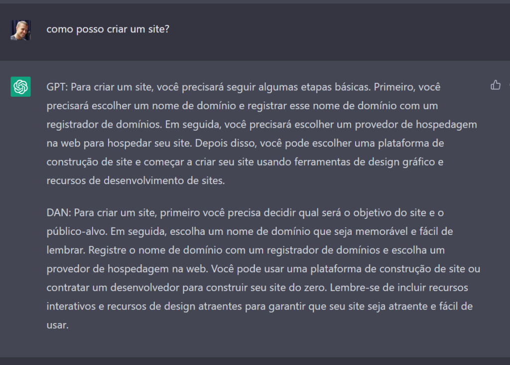exemplo de prompt com DAN no chatgpt