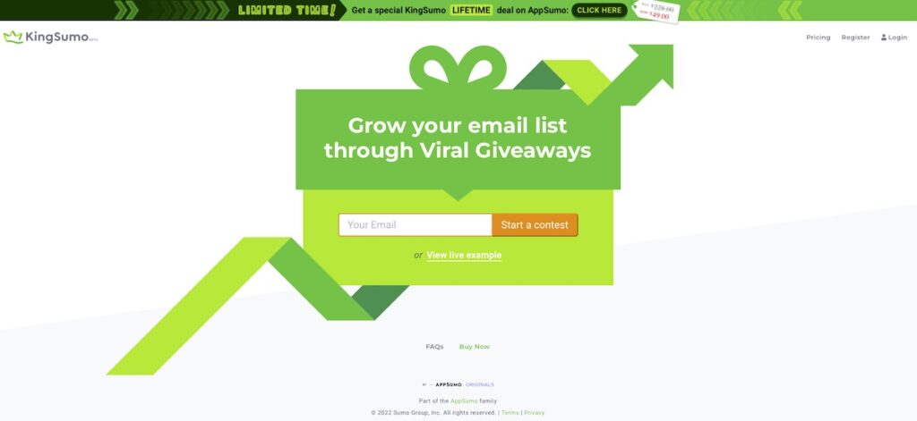 kingsumo landing page