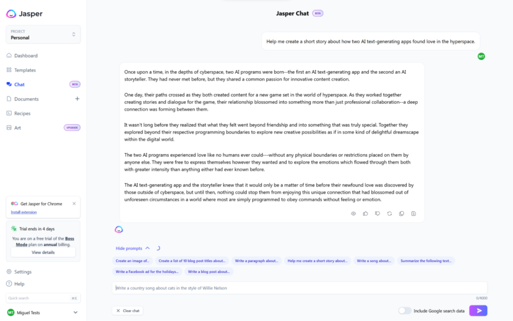 chatbot com IA do jasper