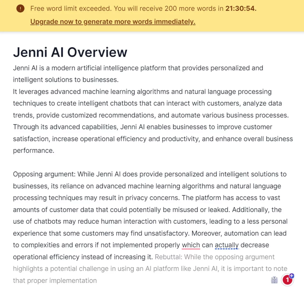limite de uso do jenni ai