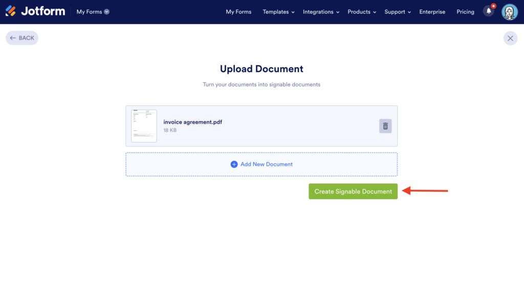 Escolha a opção Criar documentos assinados.