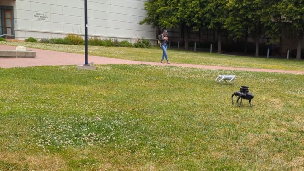 Os pesquisadores testaram sua abordagem em um robô real de quatro patas que brincava com humanos e outros robôs, contando apenas com câmeras embutidas e propriocepção.