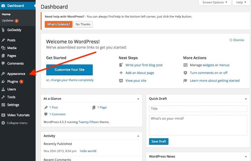 painel administrador do wordpress