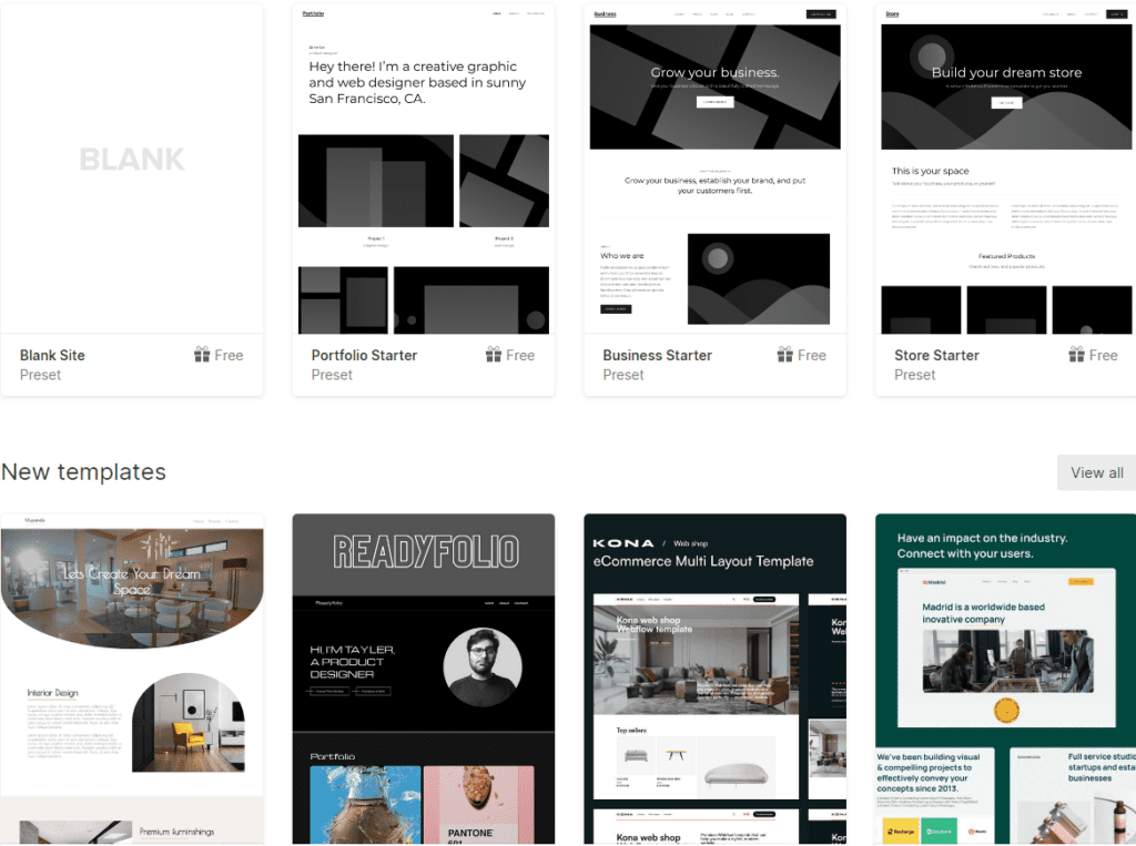 templates de sites do webflow