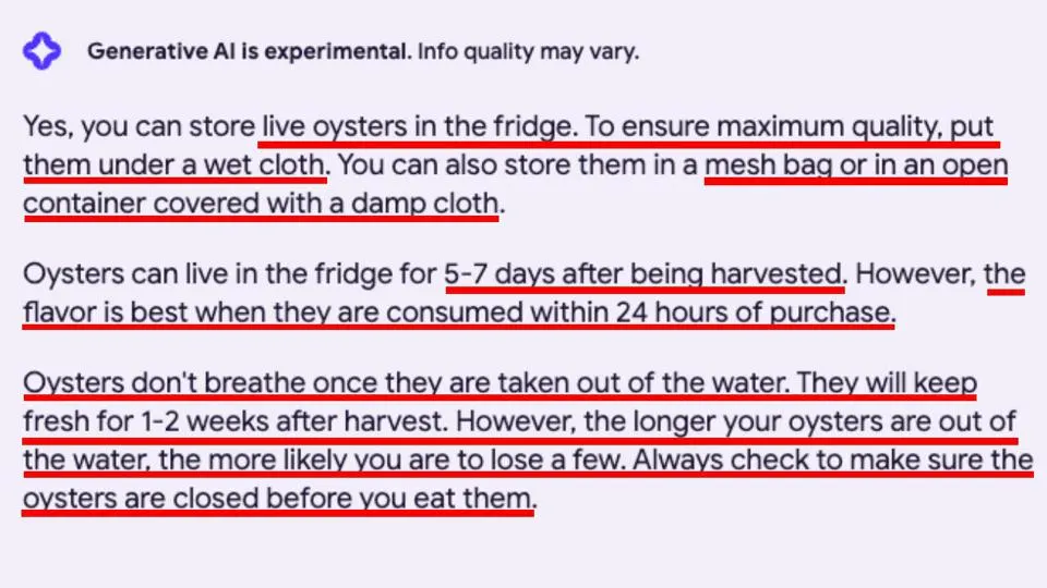 Uma resposta anotada da nova função de pesquisa experimental do Google.