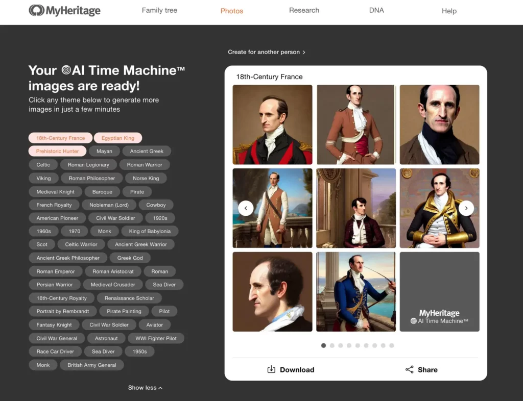 exemplos de imagens geradas pelo myheritage ai time machine