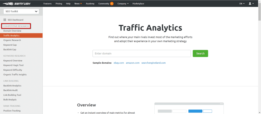 analisando o tráfego no semrush
