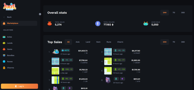 usar o marketplace do axie para comprar nft