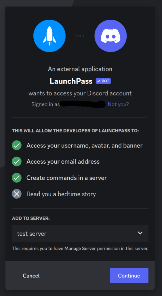 conexão realizada do discord e launchpass