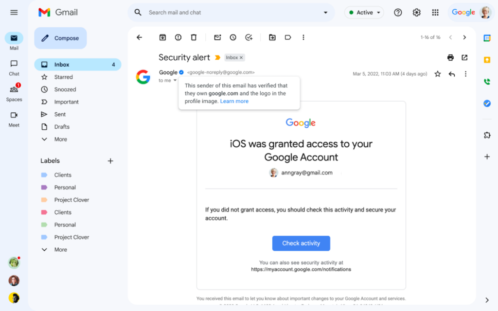 novo selo de verificado do gmail