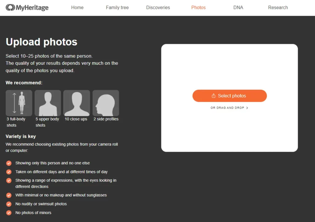 fazer upload das imaens no myheritage Ai time machine