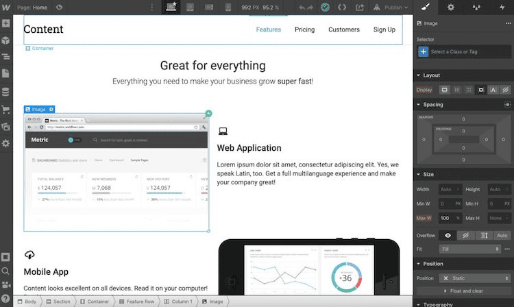 editor visual do webflow
